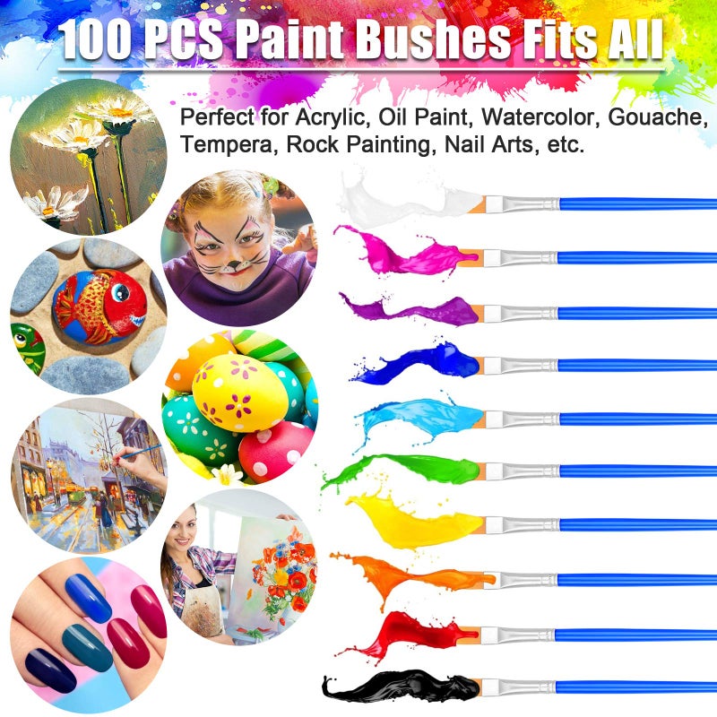 anezus 100Pcs Small Paint Brushes Bulk, Anezus Flat Top Acrylic Classroom Brush for Kids Mini Paint Brushes for Touch Up Crafts Detail Painting - Image 2